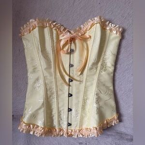 Yellow Satin Corset Top • Lace Up Back • Vintage Look Bustier • Size XS